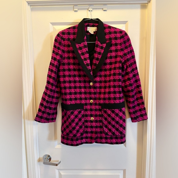 Simon Chang Vintage Fuchsia Black Wool Blazer Size 10 - Picture 4 of 11